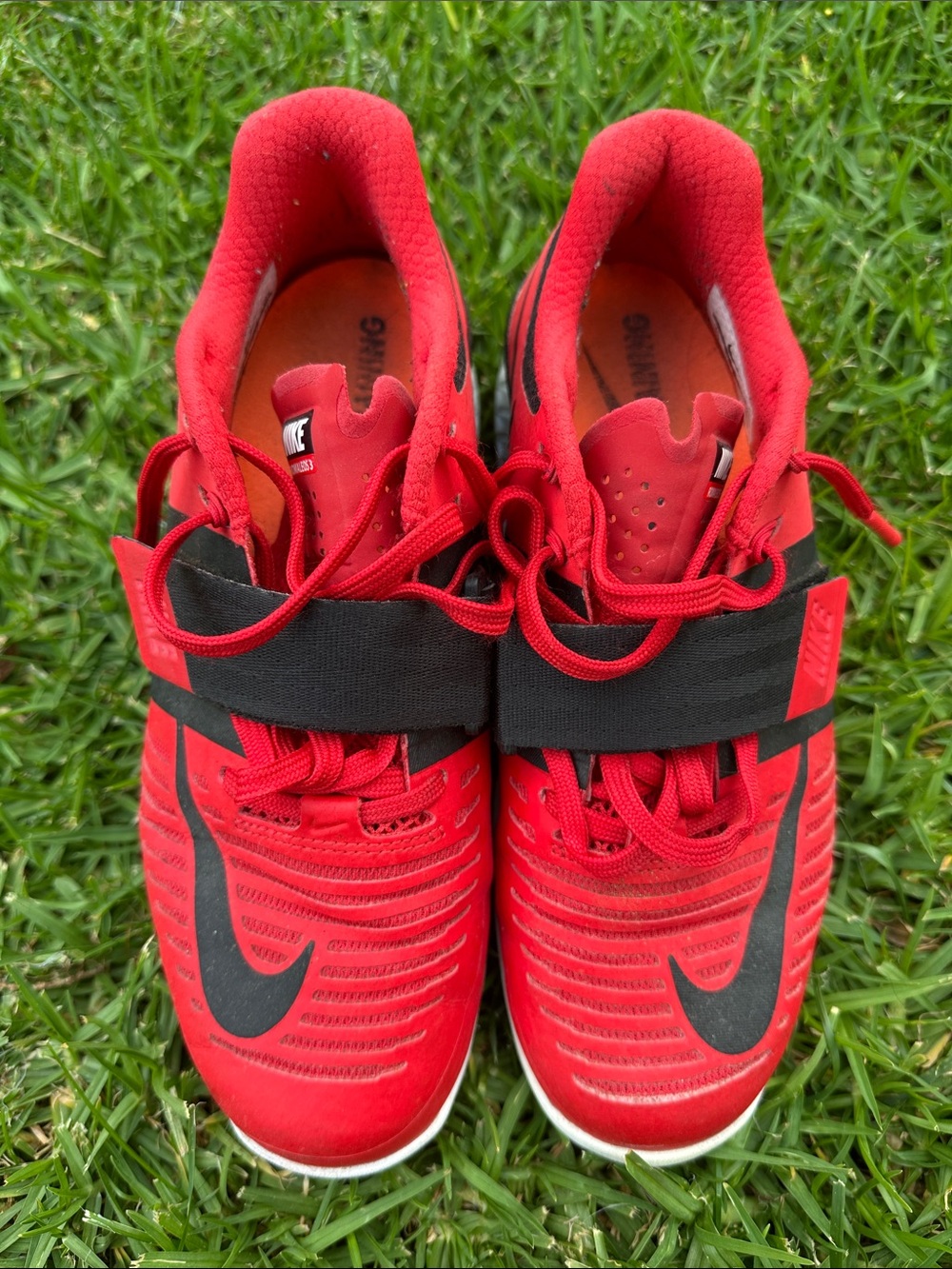 Nike Red Lifters Romaleo 3s with Black Swoosh and Strap